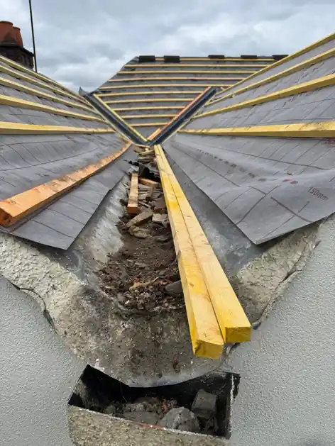 Valley on the Farnham roof opened up and re-battened over new membrane